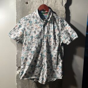 Tropical Print Hawaiian Shirt Casual Button Down - 100% Cotton